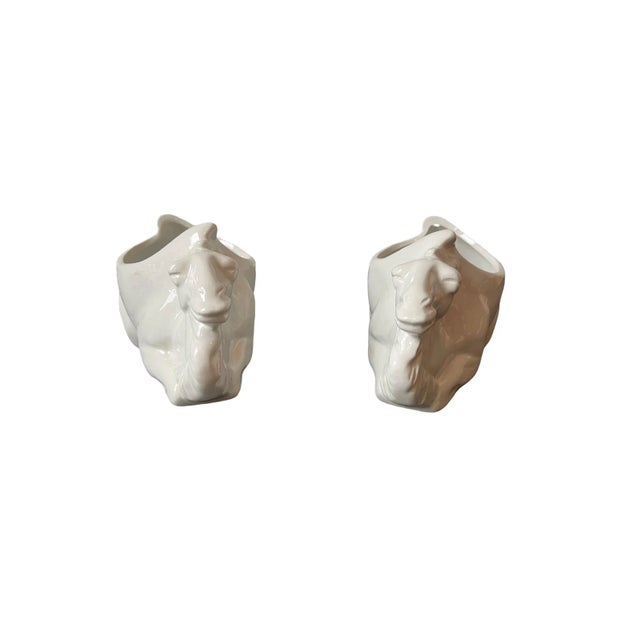 Pair of Glazed Porcelain Camel Open Back Vessels Very unique, great for small plants, candy, and more.