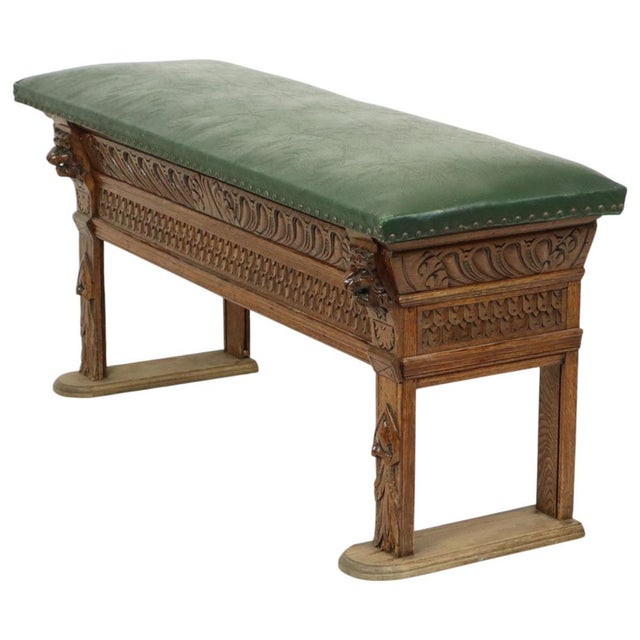 Brown Renaissance Revival Sculpted Oak Bench, 20th Century For Sale - Image 8 of 18
