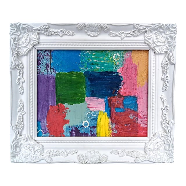 Original Abstract Painting on Canvas in Ornate Frame For Sale