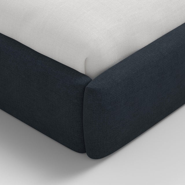 Camille Navy Linen Blend Platform Bed, Twin For Sale In Chicago - Image 6 of 7
