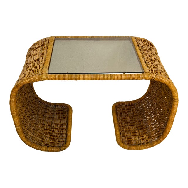 Vintage Wicker Waterfall Side Table For Sale