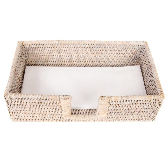 Artifacts Rattan Guest Towel - Rectangular Napkin Holder with Cutout in White Wash For Sale - Image 4 of 8