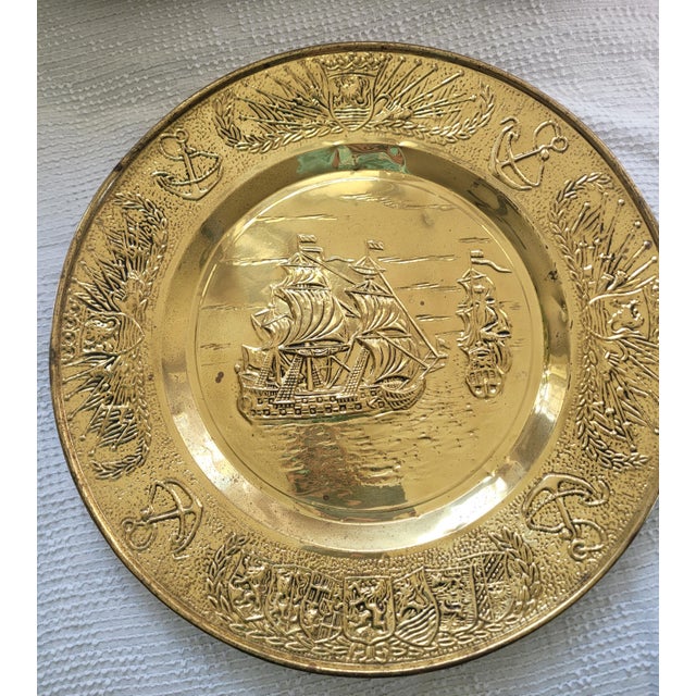 Large Mid 20th Century English Repoussé Brass Nautical Wall Plaques - Pair For Sale - Image 4 of 6
