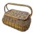Vintage Woven Bamboo Picnic Basket With Hinged Lid & Handle For Sale