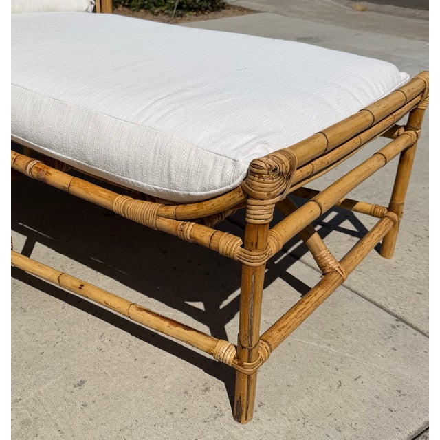 Vintage Rattan Stick Wicker Art Deco Chaise With New Perennials Upholstery For Sale - Image 4 of 13