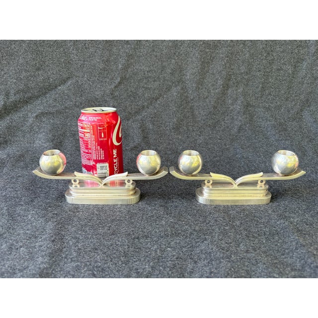 Metal Hans Hansen Sterling Silver Low Art Deco Candlesticks For Sale - Image 7 of 18