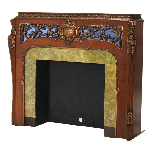 Antique French Louis XV Style Foliage Carved Walnut & Gilt Fireplace Mantle For Sale