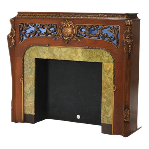 Antique French Louis XV Style Foliage Carved Walnut & Gilt Fireplace Mantle
