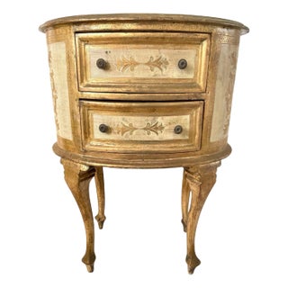 Vintage Gilded Oval Florentine Italian Nightstand Gold and White. Mid 20th Century. For Sale