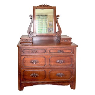 American Victorian Walnut Chest With Carved Detail, Davis Cabinet Company For Sale