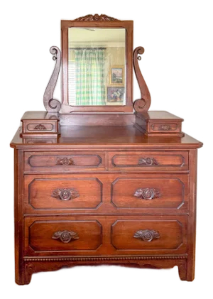 American Victorian Walnut Chest With Carved Detail, Davis Cabinet Company