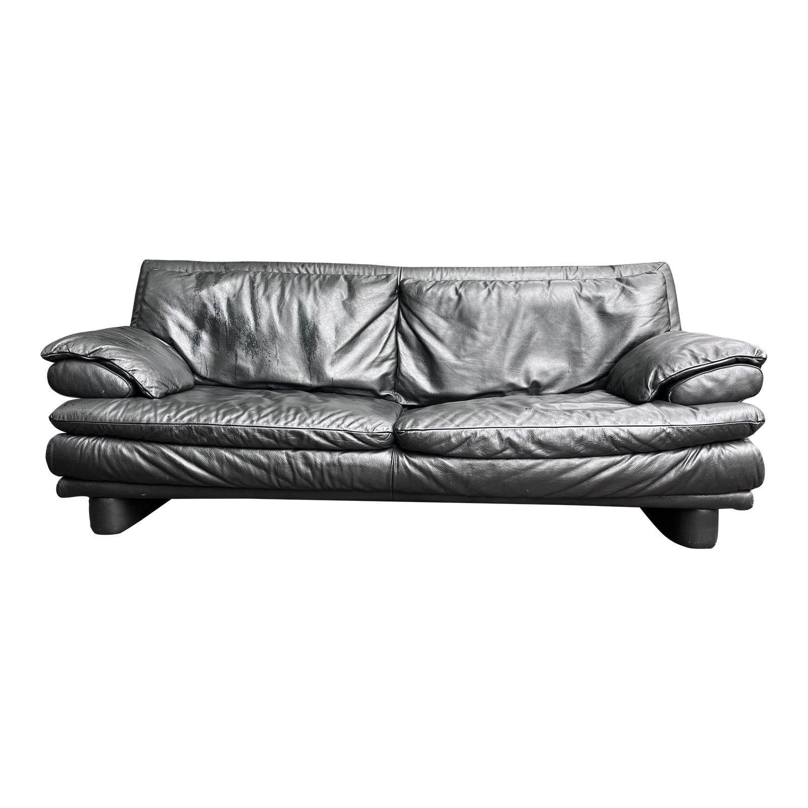 Natuzzi Black Leather Sofa, Italy Postmodern Chairish