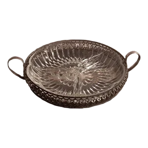 1920s Victorian Silver Plated Holder With Crystal Relish Insert
