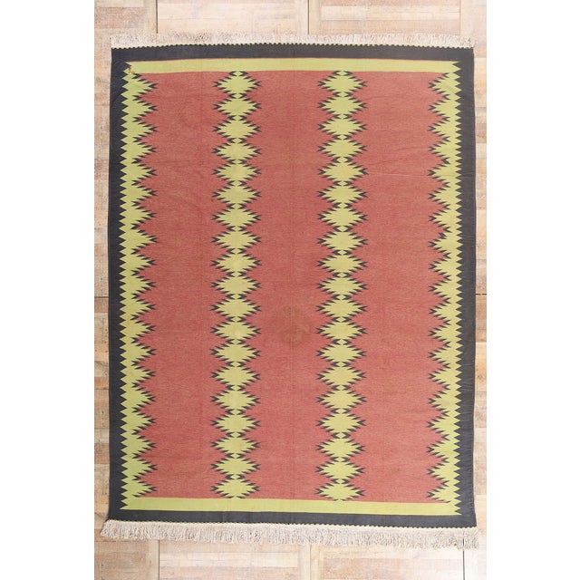 Vintage Indian Dhurrie Rug, 09'08 X 12'09 For Sale - Image 10 of 10
