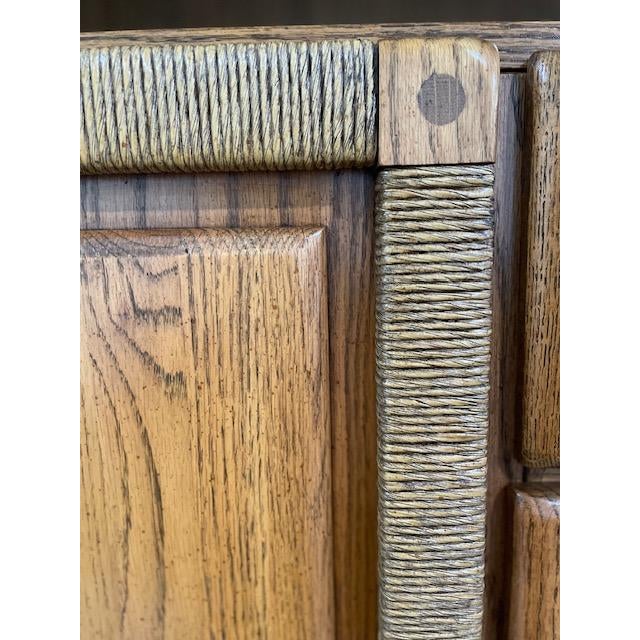 Vintage Harrison Solid Oak Gentleman’s Chest and Queen Headboard & Bed Frame Set For Sale - Image 10 of 11