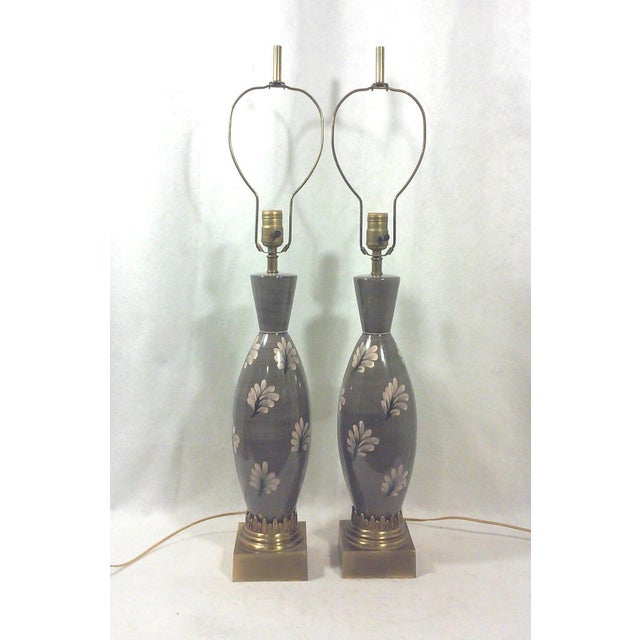 The Marbro Lamp Company Marbro Gray and Pink Ceramic Lamps-A Pair For Sale - Image 4 of 7