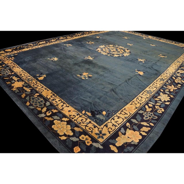 Antique Chinese Floral, Medallion Knotted Rug, Country of Origin: China, Circa Date: 1890s. This magnificent example of...