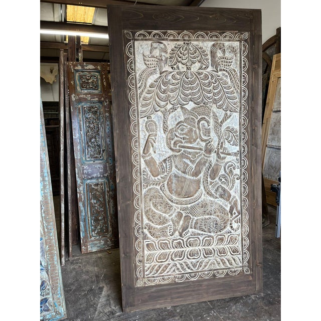 Farmhouse Vintage Indian Ganesha Carved Door Panel Wall Art For Sale - Image 3 of 5