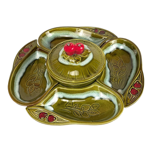 Mid-Century California Pottery Strawberry Lazy Susan Chip & Dip Centerpiece