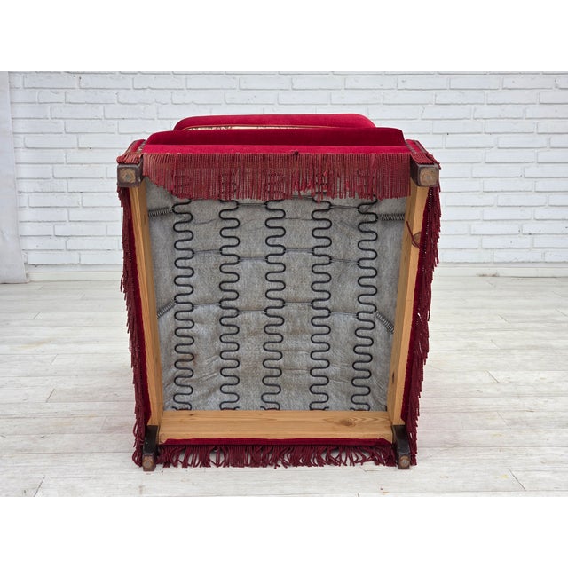 Danish Highback Armchair in Red Velour and Ash, 1970s For Sale - Image 15 of 18