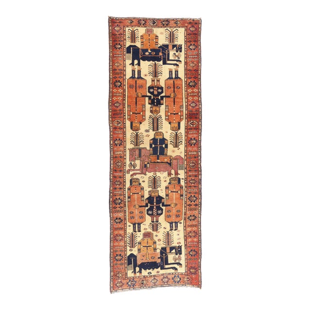 Antique Persian Shiraz Pictorial Rug, 04'07 X 13'03 For Sale