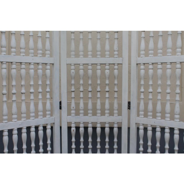 1950's Vintage White Turned Wood Room Divider Screen For Sale - Image 10 of 13