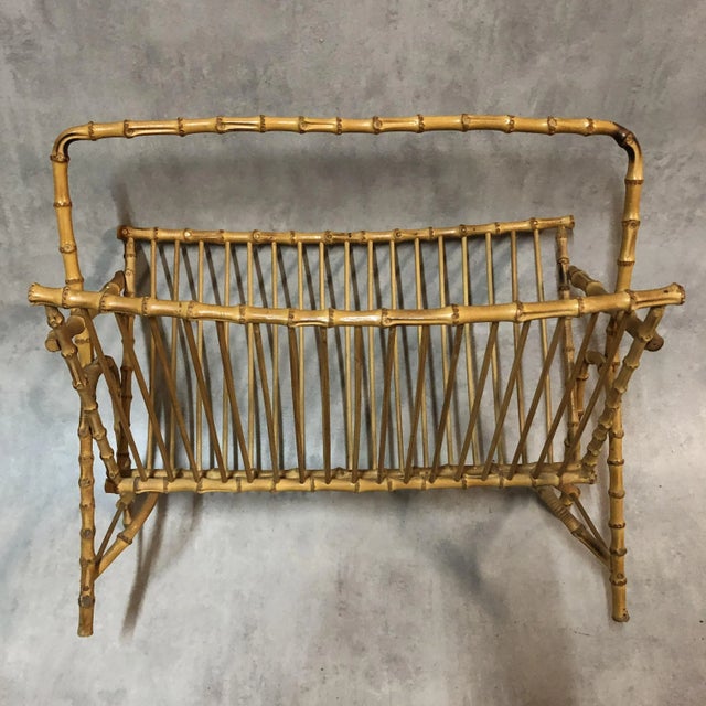 Mid-Century Modern Mid-Century French Rattan Magazine Rack, 1950s For Sale - Image 3 of 10