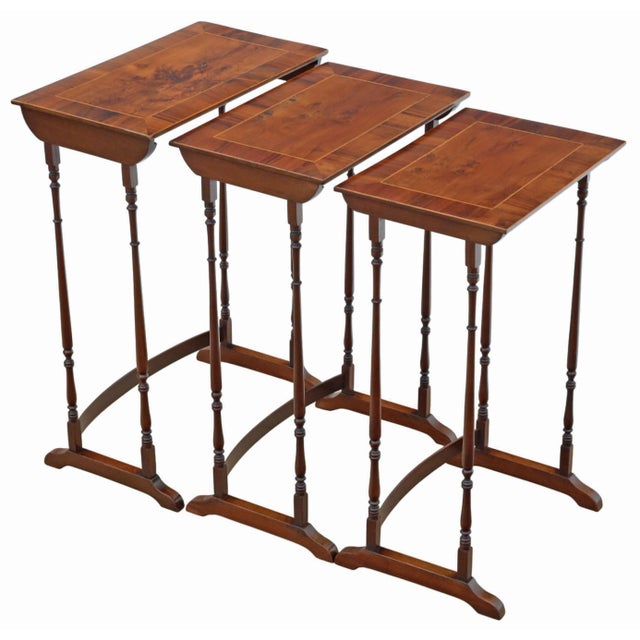 Antique Nesting Tables in Mahogany with Yew Veneer Tops, 1800s, Set of 3 For Sale - Image 12 of 12