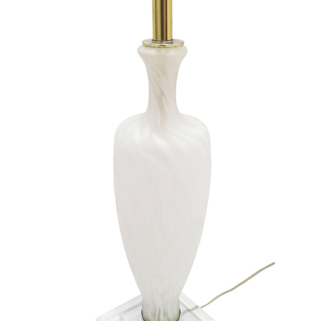 Bauer Lamp Company Mid 20th Century Large Frosted Glass Lucite Brass Bauer Vase Table Lamp, Mid-Century Modern For Sale - Image 4 of 6