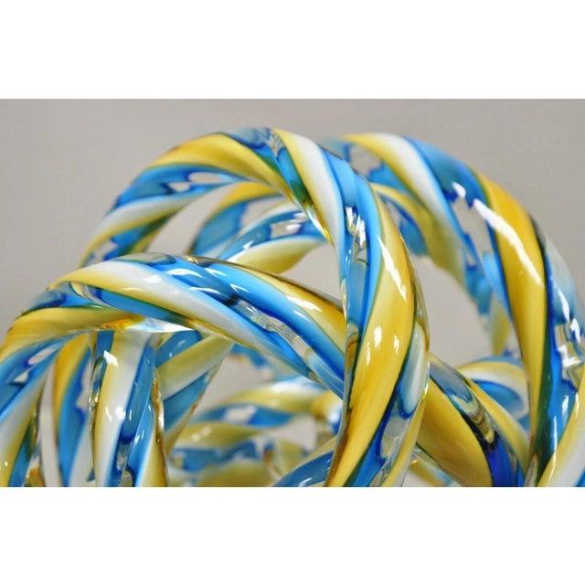 Late 20th Century Murano Art Glass Swirl 8" Infinity Knot of Love Blue & Yellow Decorative Object For Sale - Image 4 of 10