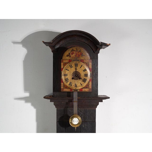 Black Longcase Clock in Painted Pine, Central Europe, 1850 For Sale - Image 8 of 18