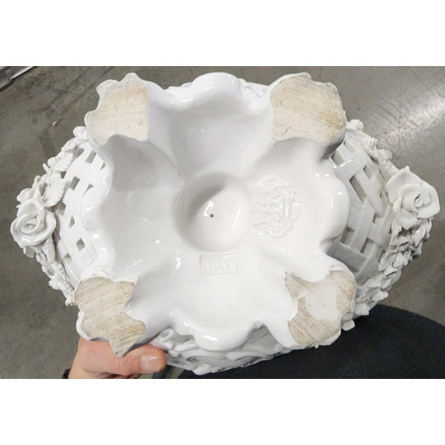 Vintage Italian White Glazed Fine Ceramic Footed Oval Fruit Basket For Sale - Image 10 of 12
