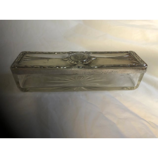 Early 20th Century Silver Plate Lid, Etched Crystal Dressing Table Box For Sale - Image 10 of 11