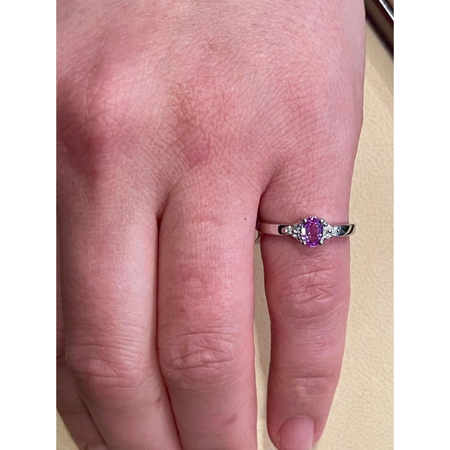 Pink Sapphire and Diamond 14 Karat White Gold Ring, Estate Size 6.5 For Sale - Image 12 of 18