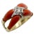 1960s 14k Gold Coral and Diamond Modernist Ring Size 7.75 For Sale