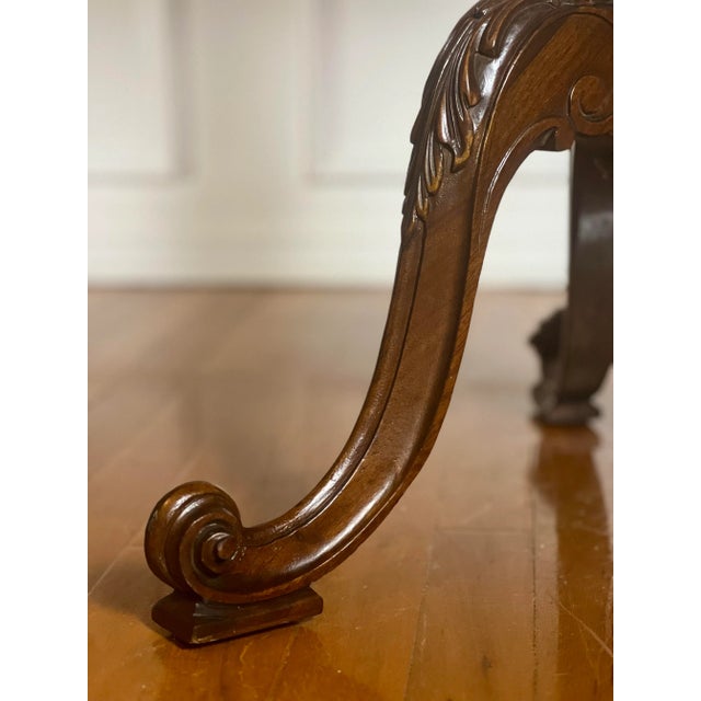 1930s French Carved and Book-Matched Walnut Burl Hexagonal Pedestal Table For Sale - Image 11 of 12