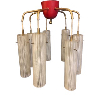 Mid-Century Modern Hanging Lamp in Brass and Glass, 1950s For Sale