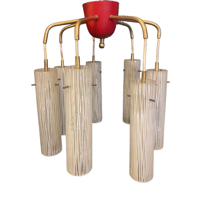 Mid-Century Modern Hanging Lamp in Brass and Glass, 1950s For Sale
