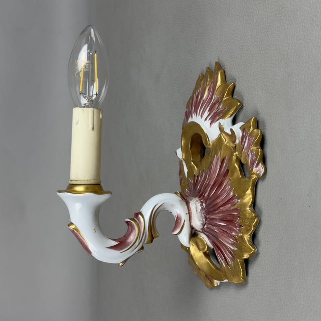 Ceramic 20th Century Wall Lamps in Limoges Porcelain and Gold, France, Set of 2 For Sale - Image 7 of 12