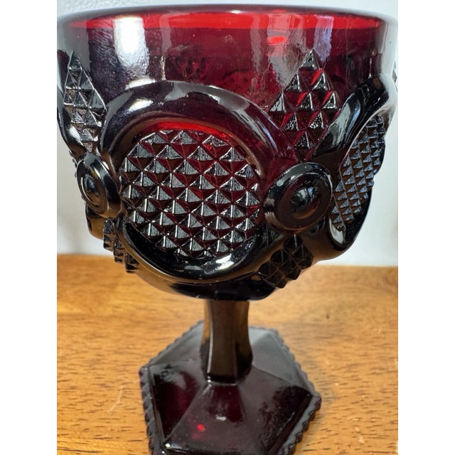 Vintage Ruby Red Pressed Glass Goblets Diamond Pattern Pedestal Stemwar - Set of 3 For Sale - Image 14 of 18