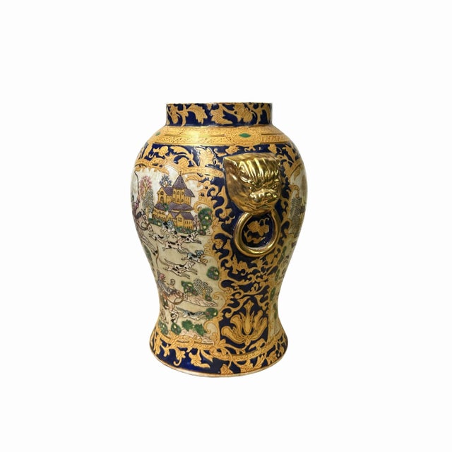 Chinese Chinese Oriental Porcelain People Scenery Foo Dog Round Fat Vase For Sale - Image 3 of 7