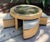 French Round Woven Wicker Coffee/Game Table Set With Matching Nesting Stools Ottomans and Glass Top For Sale - Image 3 of 12