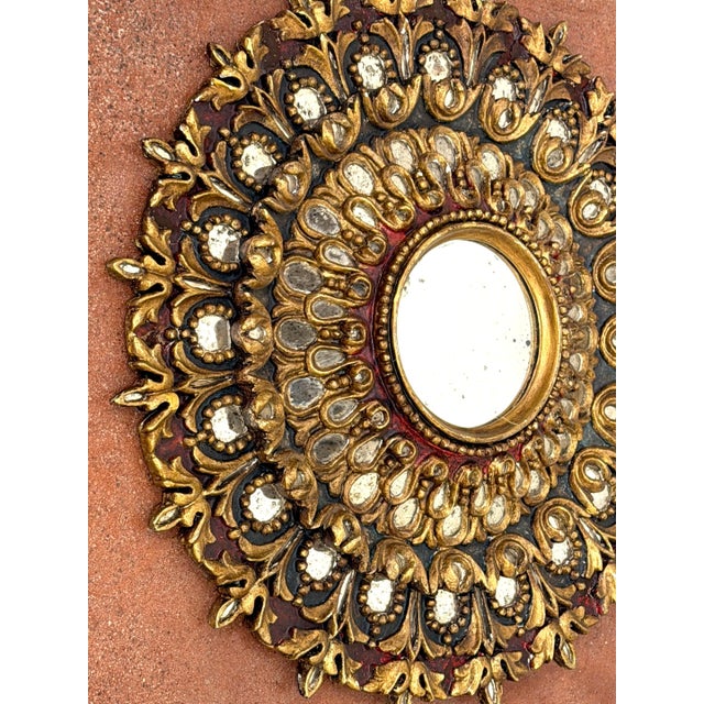 Italian Neoclassical Polychromed and Giltwood Sunburst Mirror For Sale In Greensboro - Image 6 of 9
