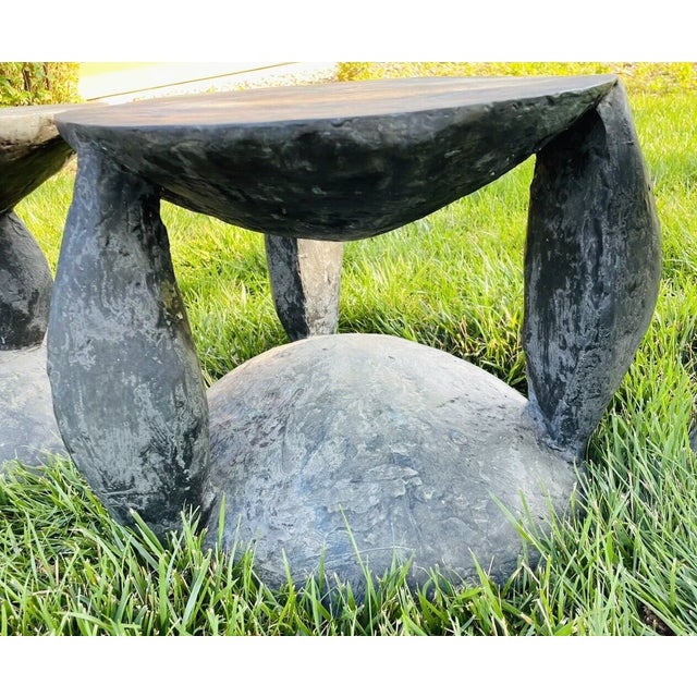 Brutalist Gene Summers F31a Stool Set Bronze Outdoor Table Plant Stands 80s Brutalist For Sale - Image 3 of 16