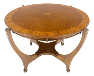 Round Flip Top Art Nouveau Deco Banded Carved Walnut Game Table
