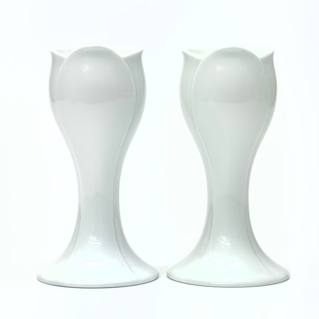 Ceramic Vintage White Porcelain Tulip-Shaped Candle Holders by KPM West Germany - A Pair For Sale - Image 7 of 13