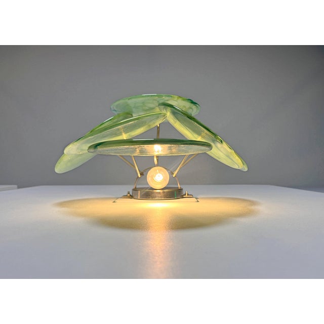 Mid-Century Modern Alabaster Green Glass Discs Wall Sconces, 1990s, Set of 2 For Sale - Image 3 of 18