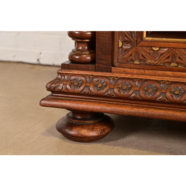 Antique Italian Renaissance Revial Carved Walnut and Marble Top Sideboard or Bar Cabinet, Circa 1890s For Sale - Image 11 of 16