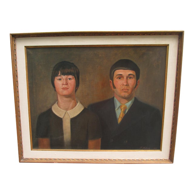 Portrait of Male and Female Ancestor Figures by Works Progress Admin. Artist J. Matulis, 1970 For Sale