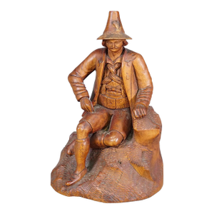 Antique Hand-Carved Tyrolean Farmer Sculpture, Ca. 1880